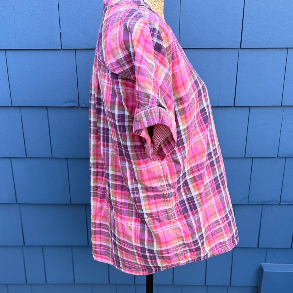 Soft Surroundings Multicolor Plaid Top pink purple green medium cotton - Picture 5 of 10
